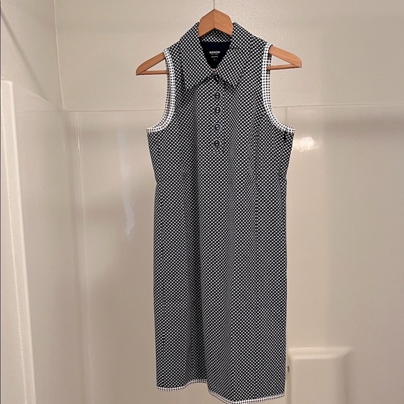 WORTH Women’s Navy Blue / White Polkadot Sleeveless Sheath Dress Size 8 - Picture 2 of 6